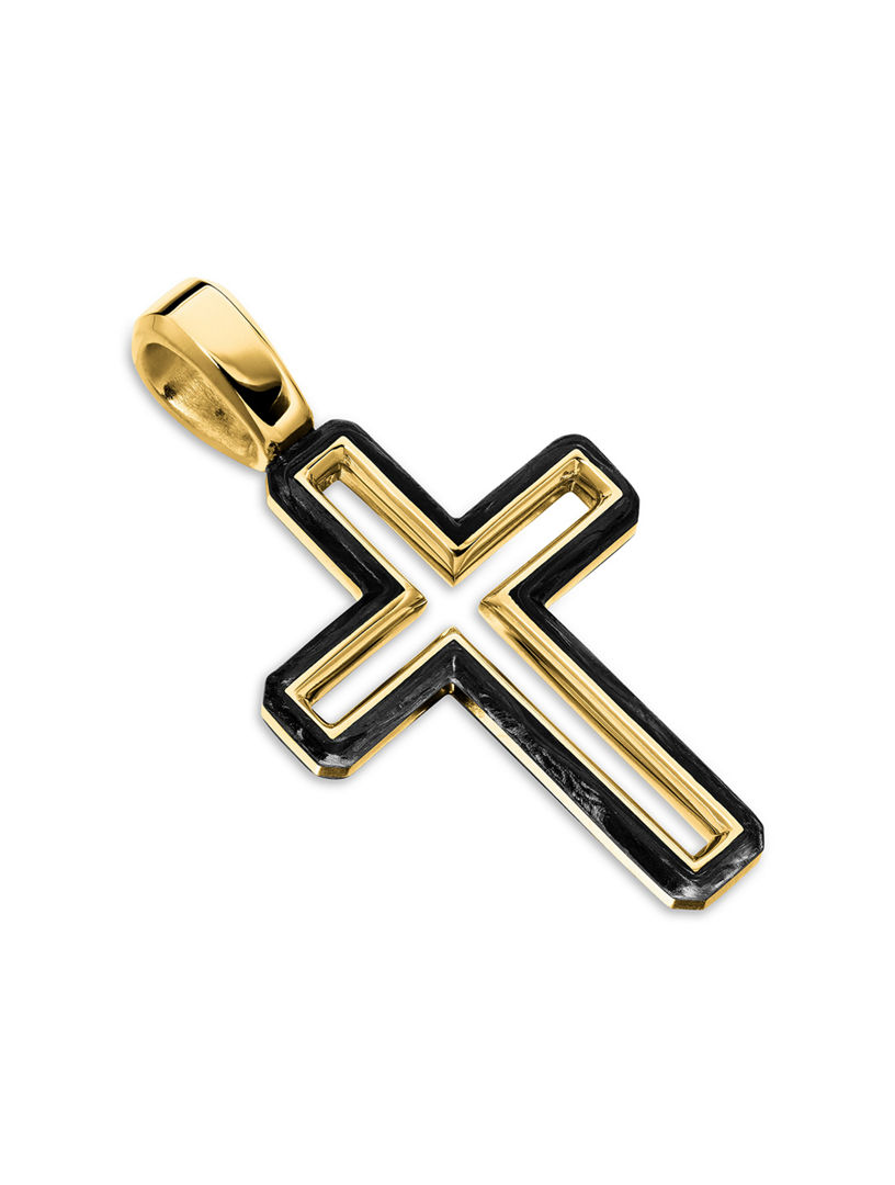 Forged Carbon Cross Pendant In 18k Yellow Gold