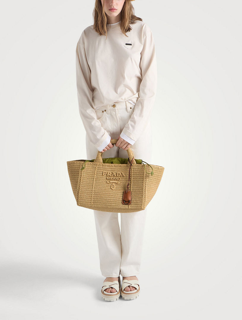 PRADA Large Crochet Tote Bag With Leather Details | Holt Renfrew