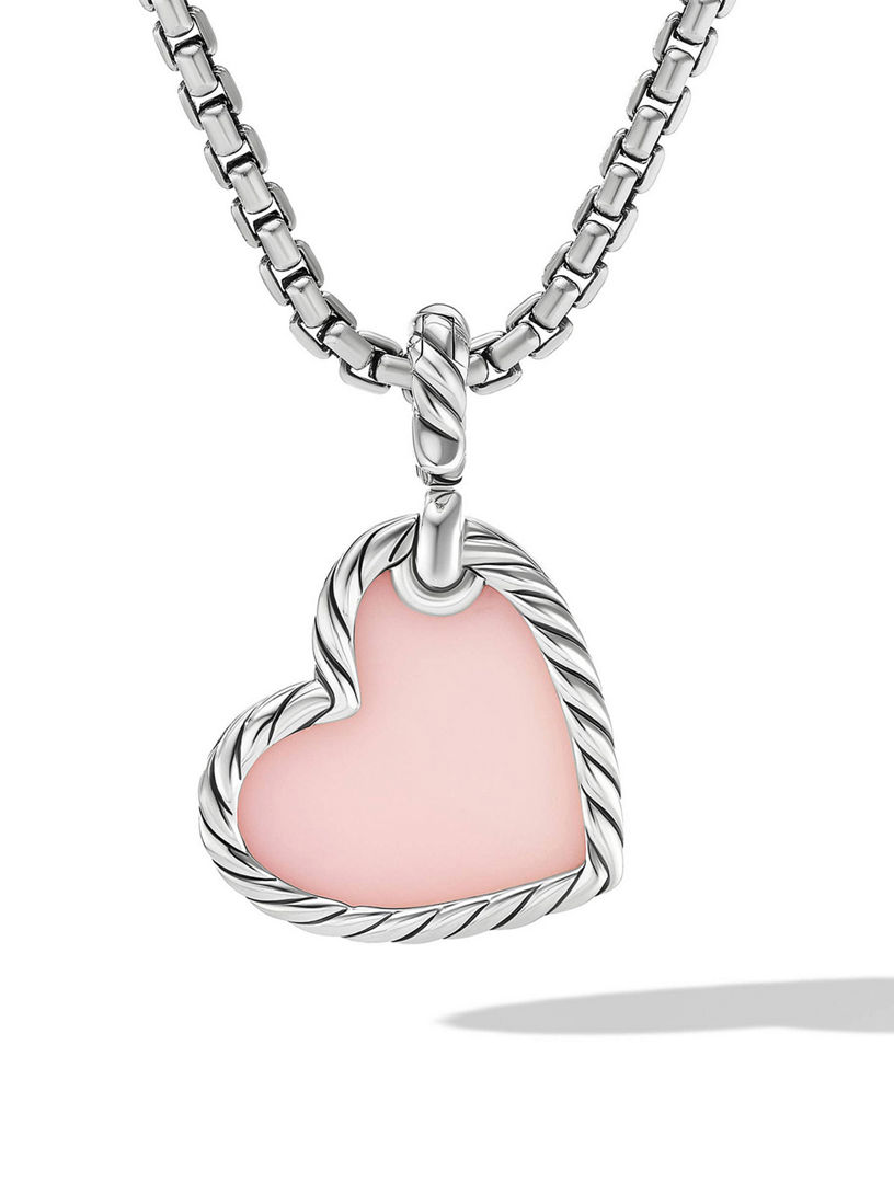 Dy Elements® Heart Amulet In Sterling Silver With Pink Opal And Pavé Diamonds