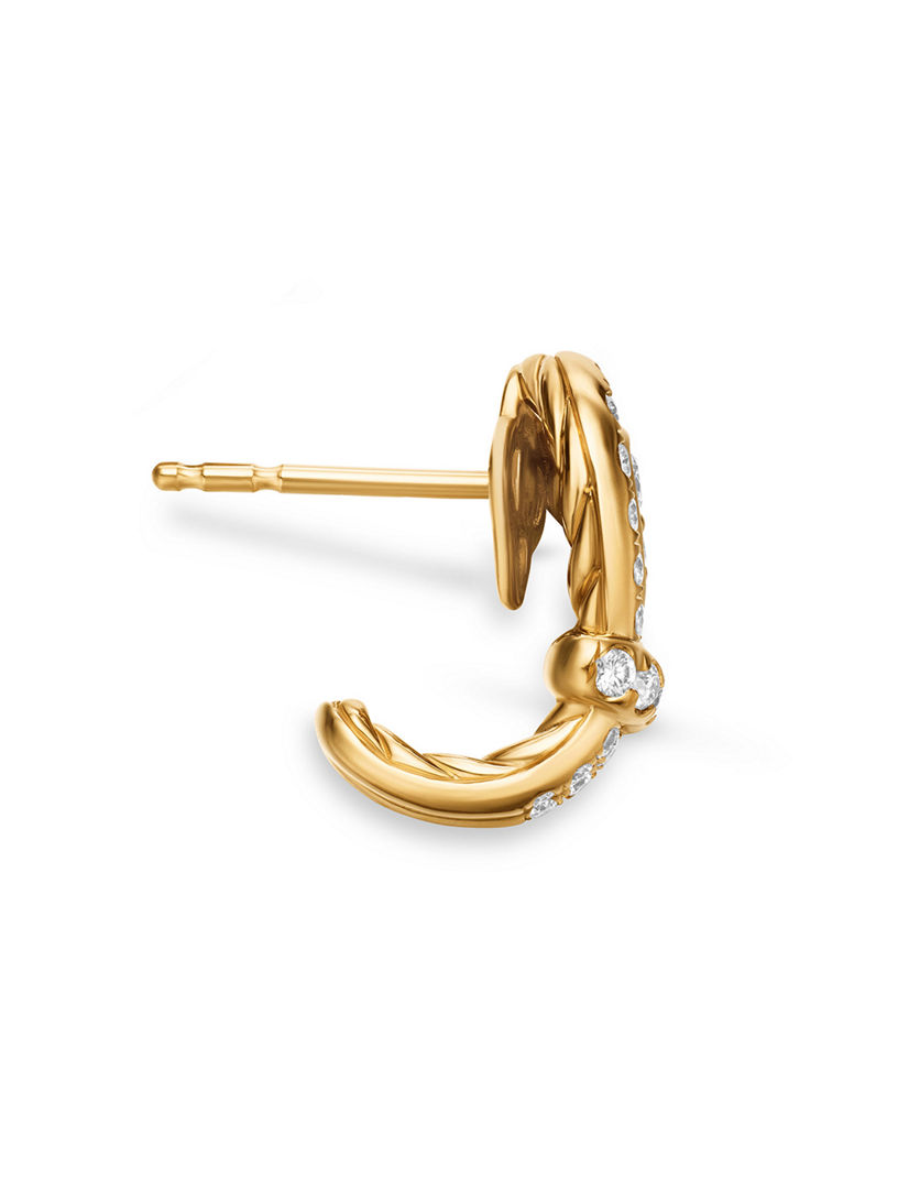 Thoroughbred Loop Huggie Hoop Earrings In 18k Yellow Gold With Diamonds, 14.5mm