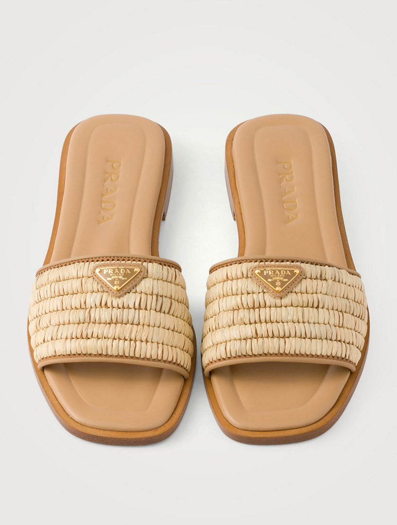 PRADA ゴールド・ リーフ装飾ミュール　37 PRADA Leather Slides With Crochet Details | Holt Renfrew