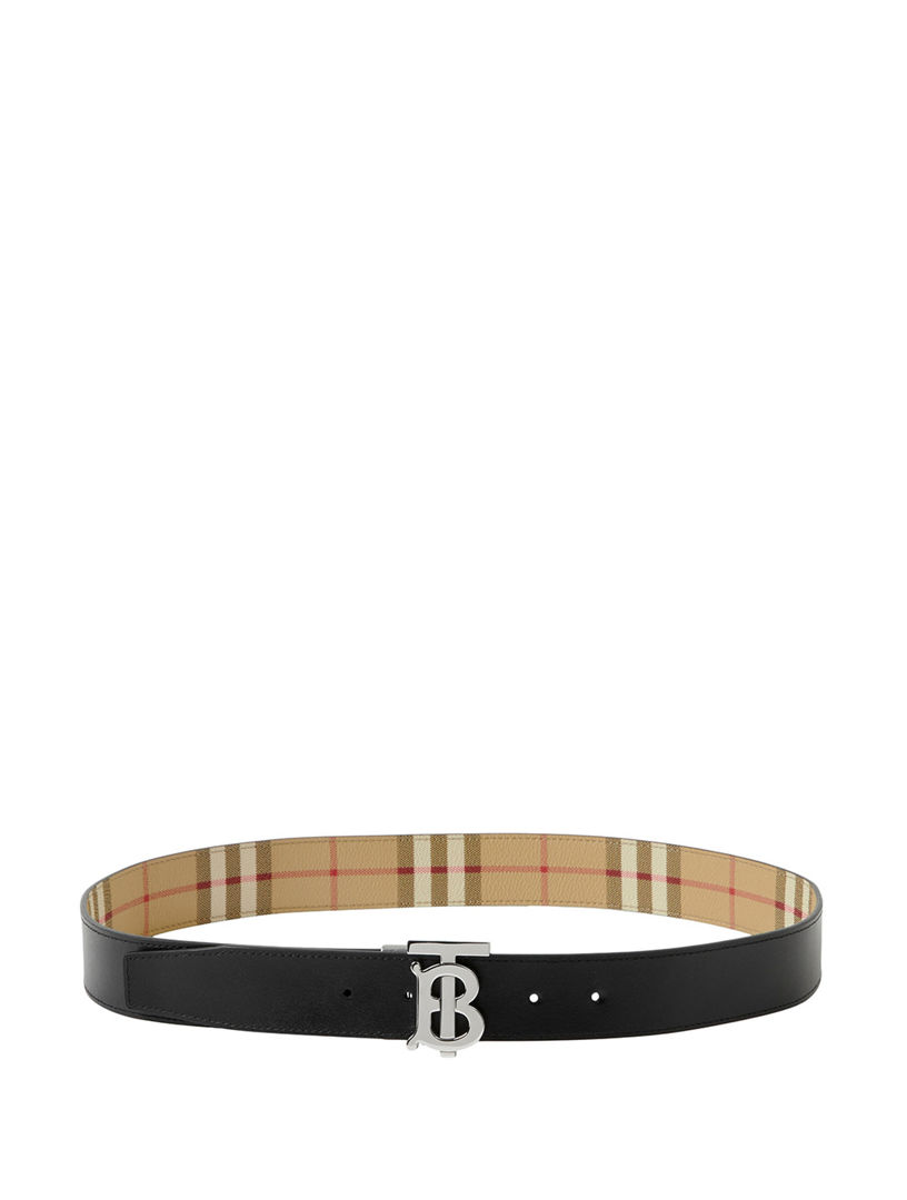 Check And Leather Reversible Tb Belt