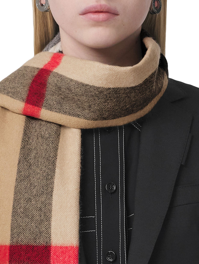 Burberry Branded Logo Text Cashmere Scarf, Camel Black