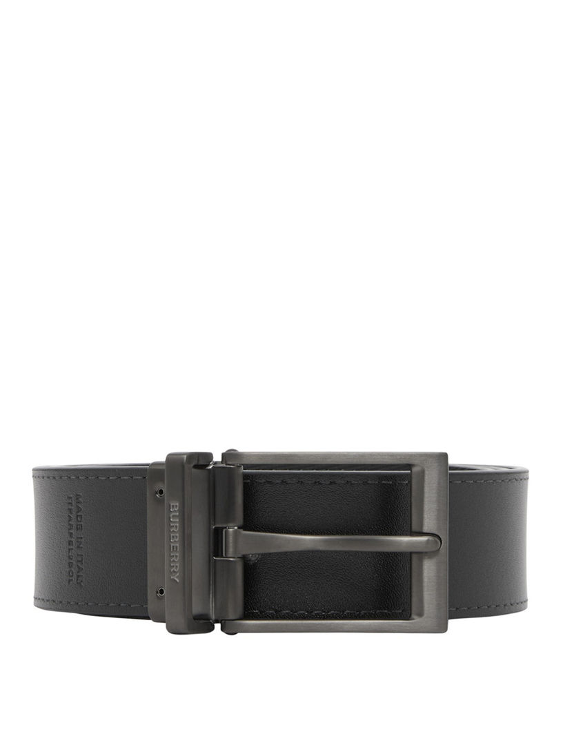 Reversible Charcoal Check And Leather Tb Belt