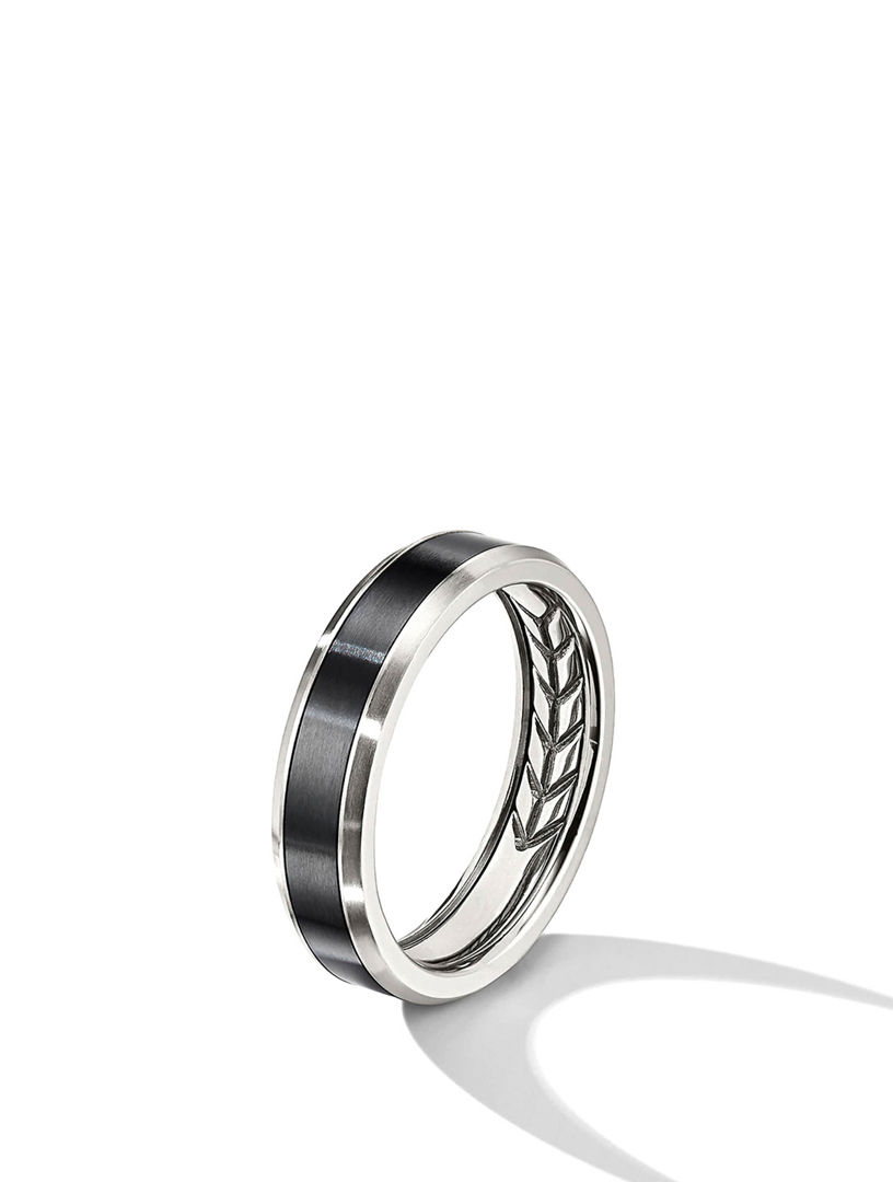Beveled Band Ring Grey Titanium With Black