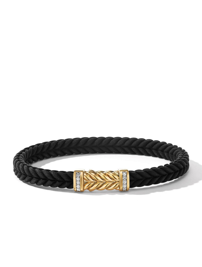 Chevron Black Rubber Bracelet With 18k Yellow Gold And Pavé Diamonds