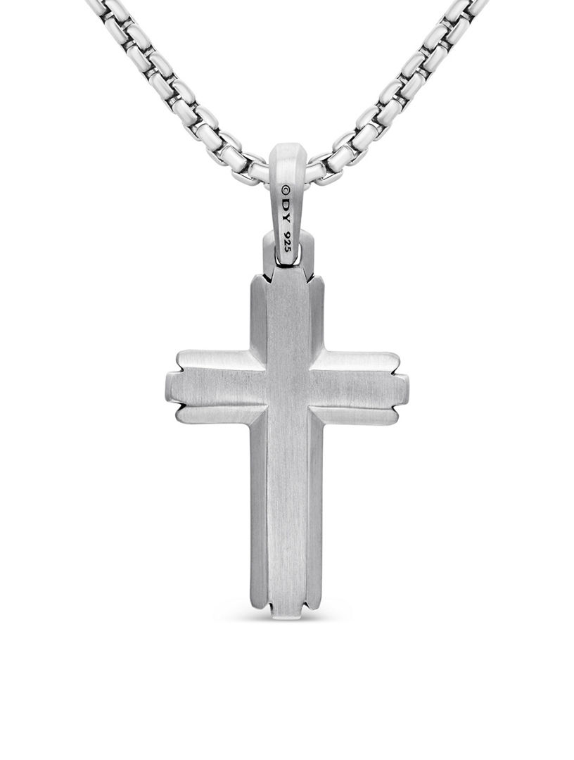 Cross Pendant In Sterling Silver With Diamonds, 34mm