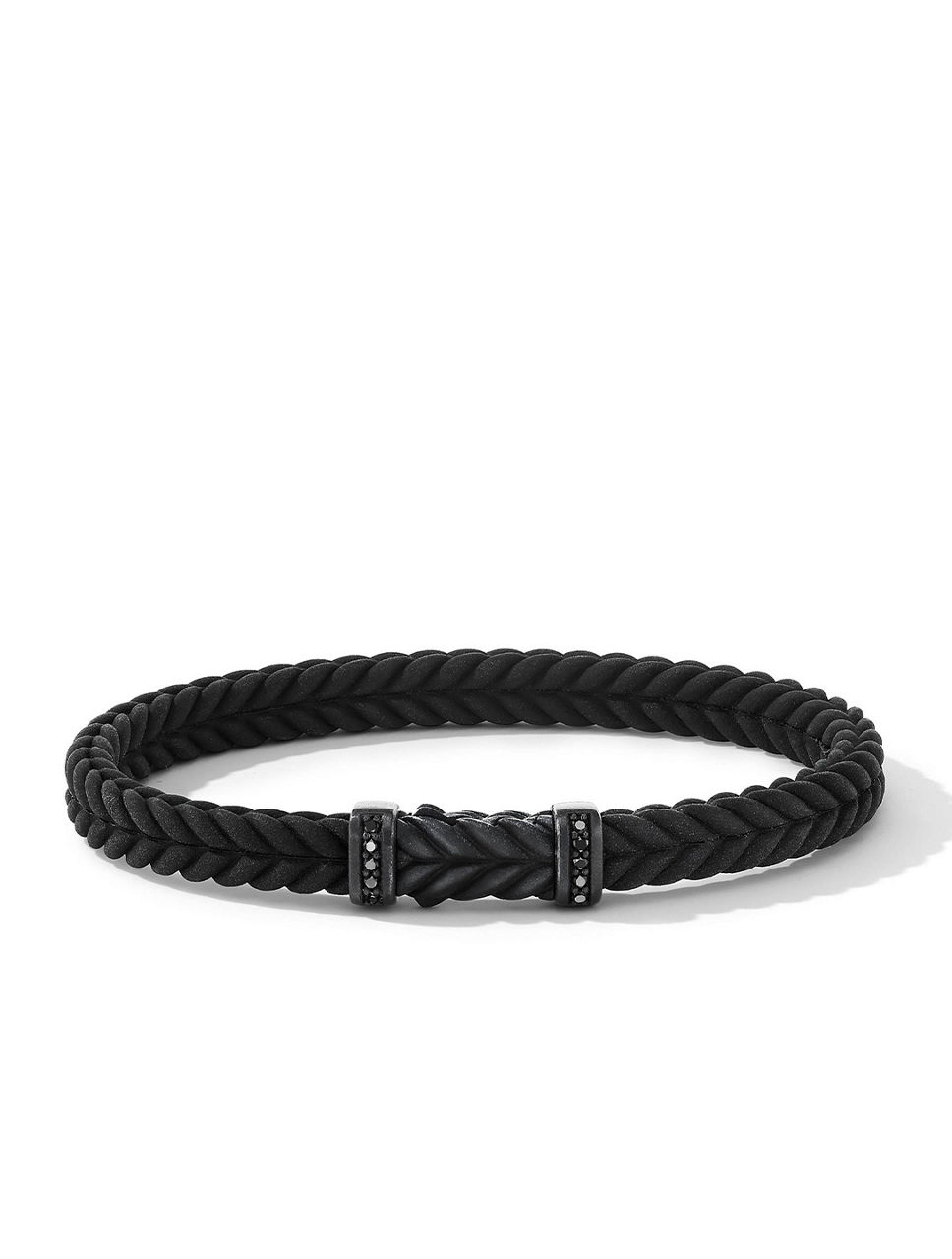 Chevron Black Rubber Bracelet With Titanium And Pavé Diamonds