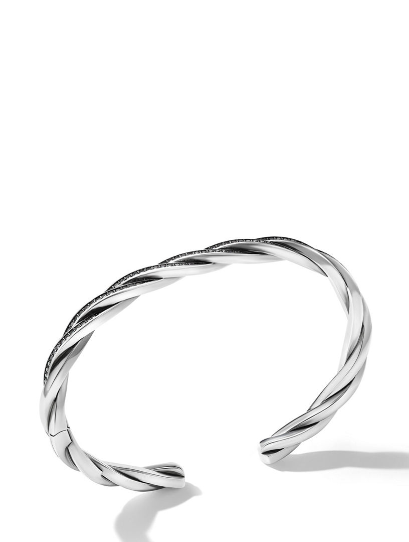 Dy Helios™ Cuff Bracelet Sterling Silver With Black Diamonds, 6mm