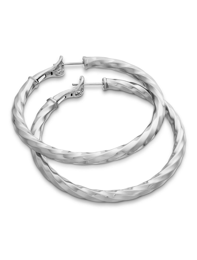Cable Edge® Hoop Earrings In Sterling Silver, 2in