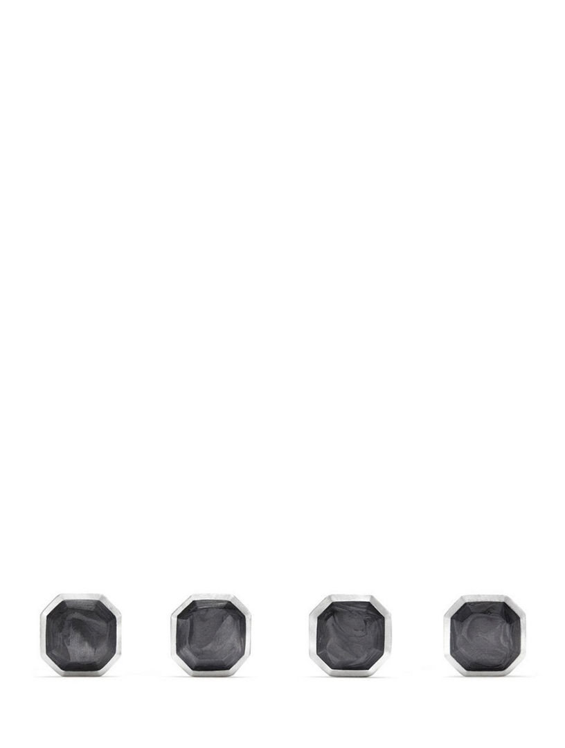 Forged Carbon Shirt Studs In Sterling Silver