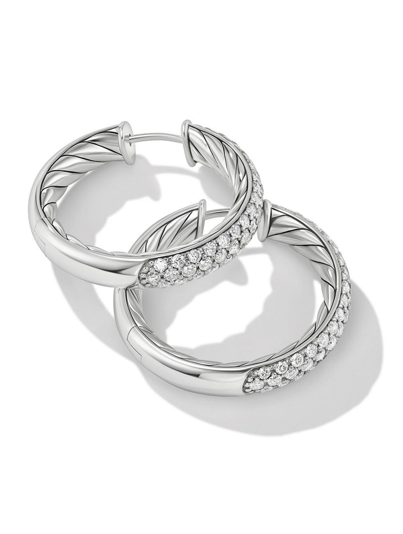 Dy Mercer™ Hoop Earrings In Sterling Silver With Pavé Diamonds