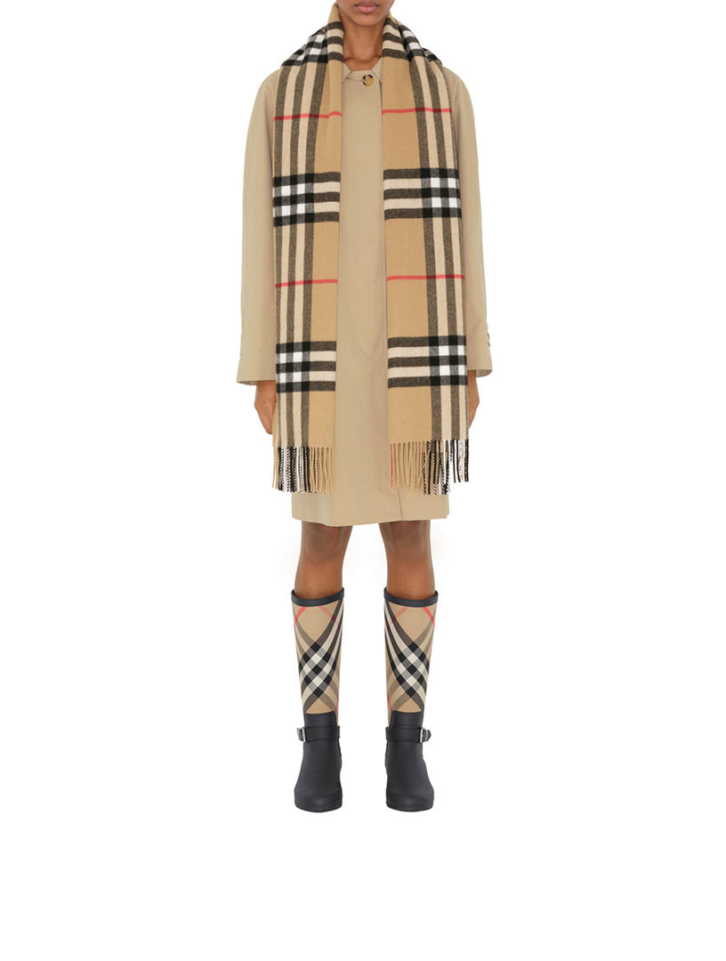 Wide Check Cashmere Scarf