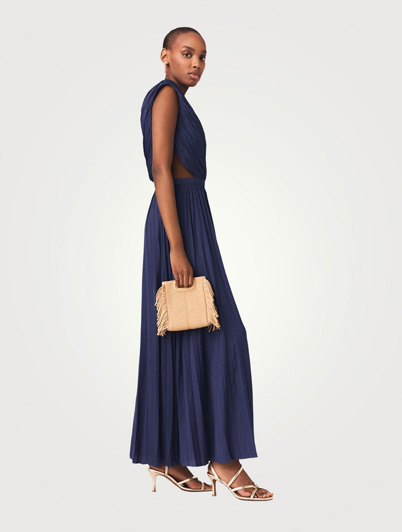 MAJE Asymmetrical Pleated Maxi Dress | Holt Renfrew