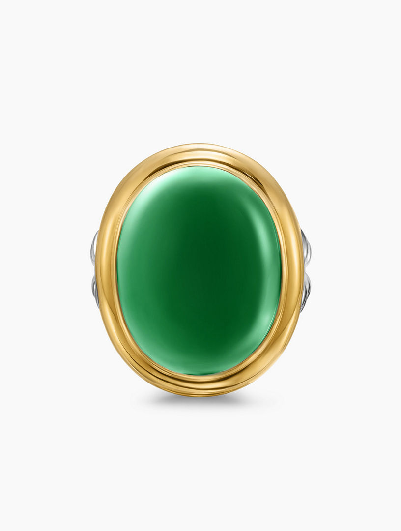Albion® Oval Ring In Sterling Silver With 18k Yellow Gold And Green Onyx, 21mm