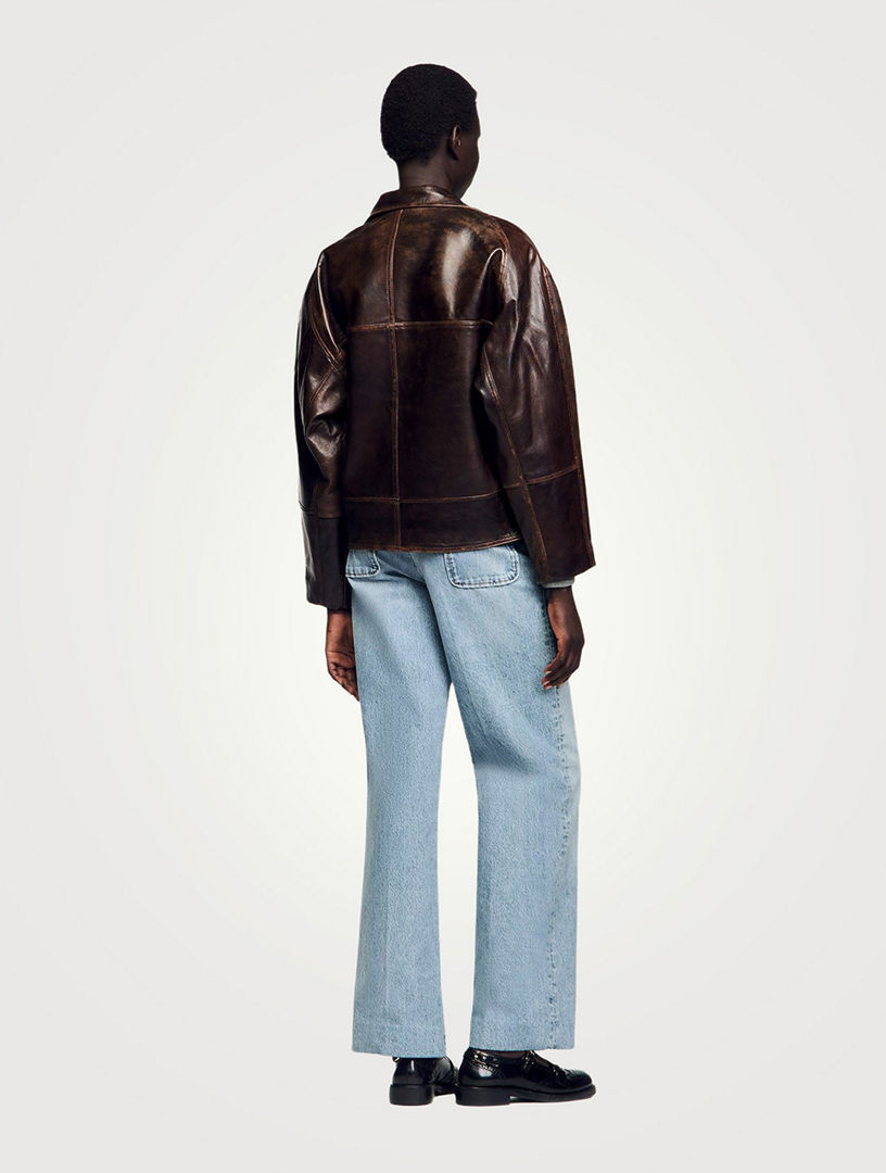 SANDRO Oversized Leather Jacket | Holt Renfrew