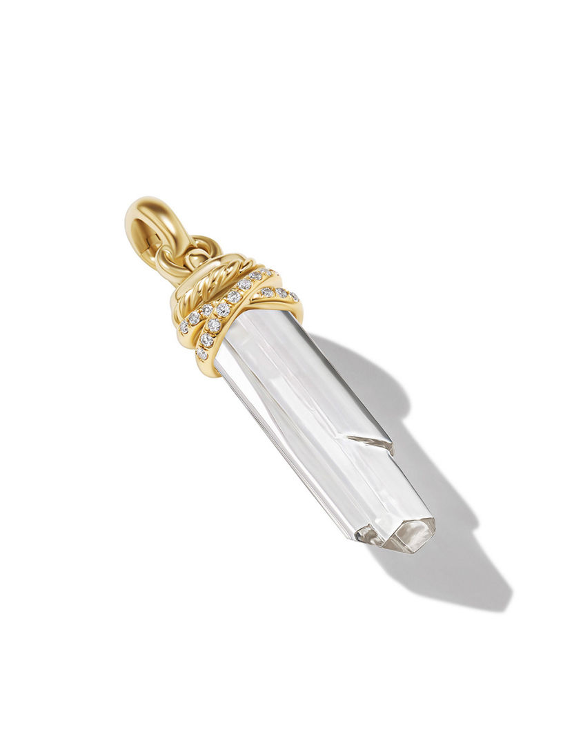 Wrapped Crystal Amulet In Crystal With 18k Yellow Gold And Diamonds, 46mm