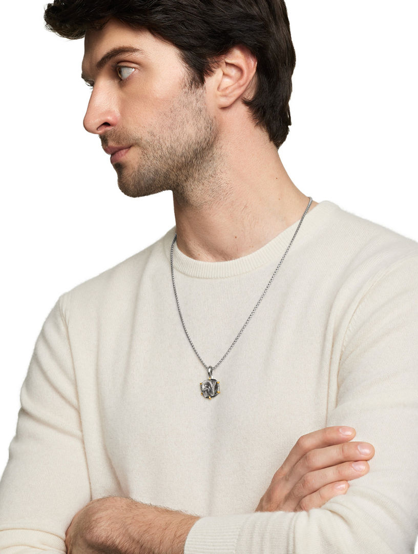 Aries Amulet In Sterling Silver With 18k Yellow Gold, 33mm