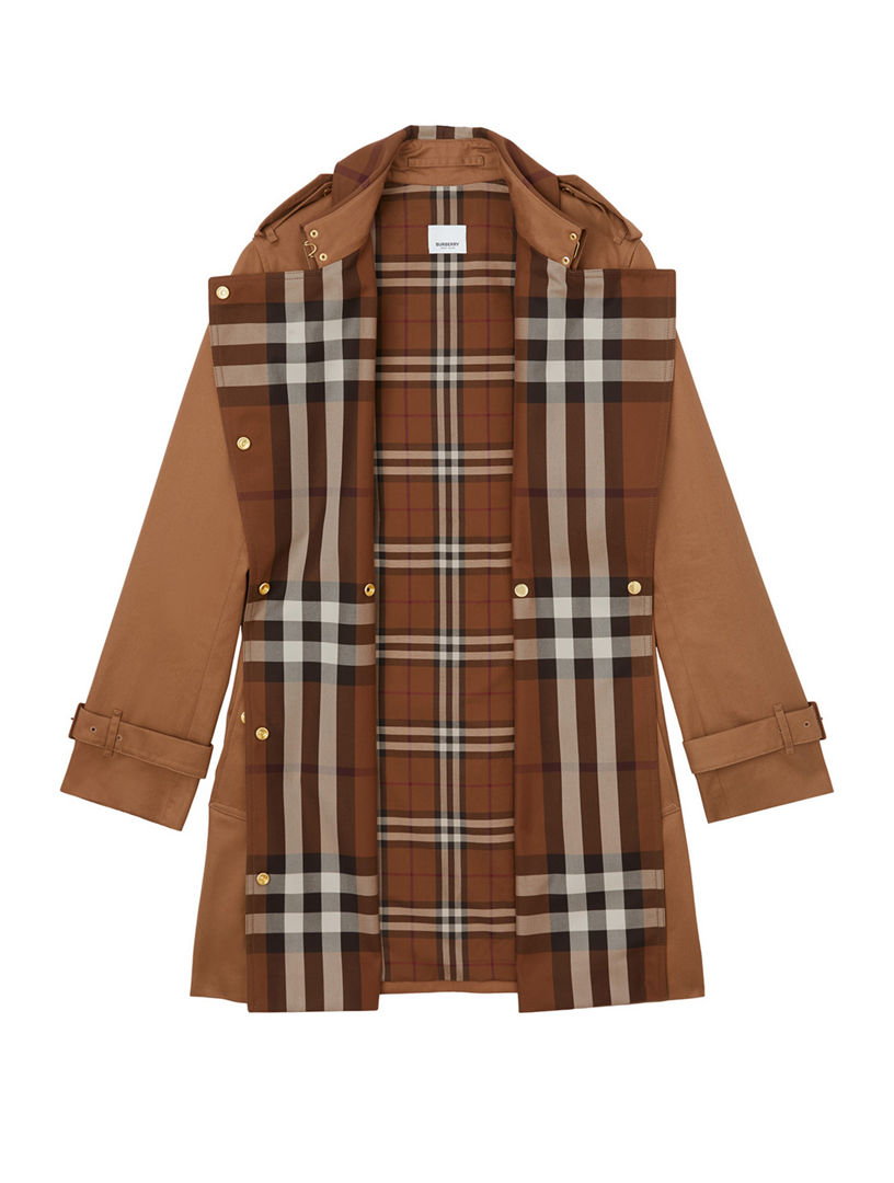 Short Check Collar Gabardine Trench Coat in Dusty caramel