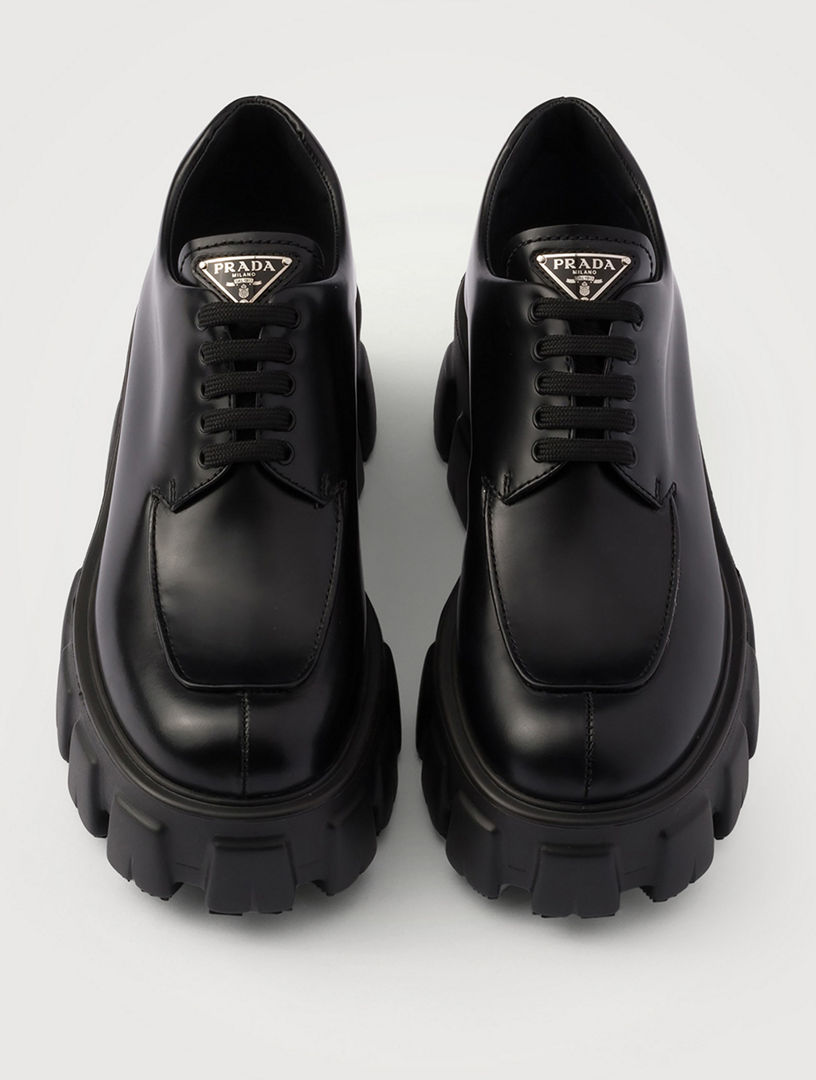 PRADA Monolith Brushed Leather Lace-up Shoes | Holt Renfrew