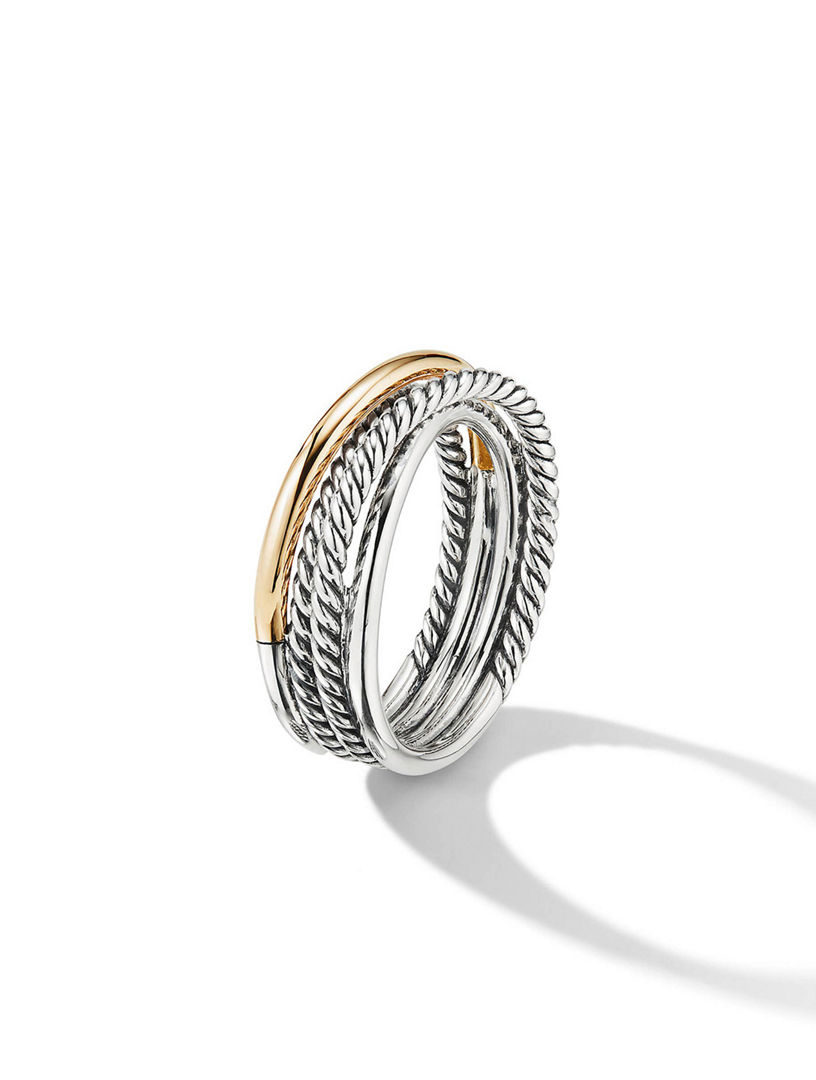Crossover Band Ring Sterling Silver With 18k Yellow Gold