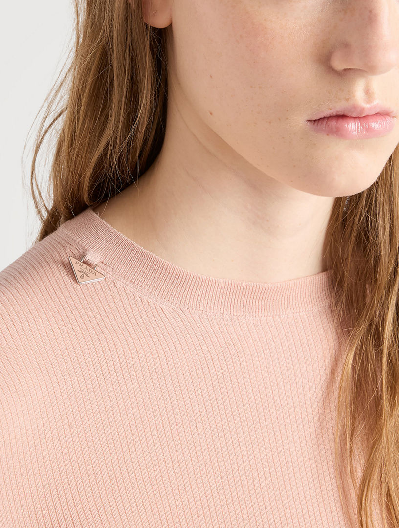 週末sale!!!  春色！【PRADA】アルパカ Vニット Alabaster Pink Cotton and silk knit cardigan | PRADA - Canada