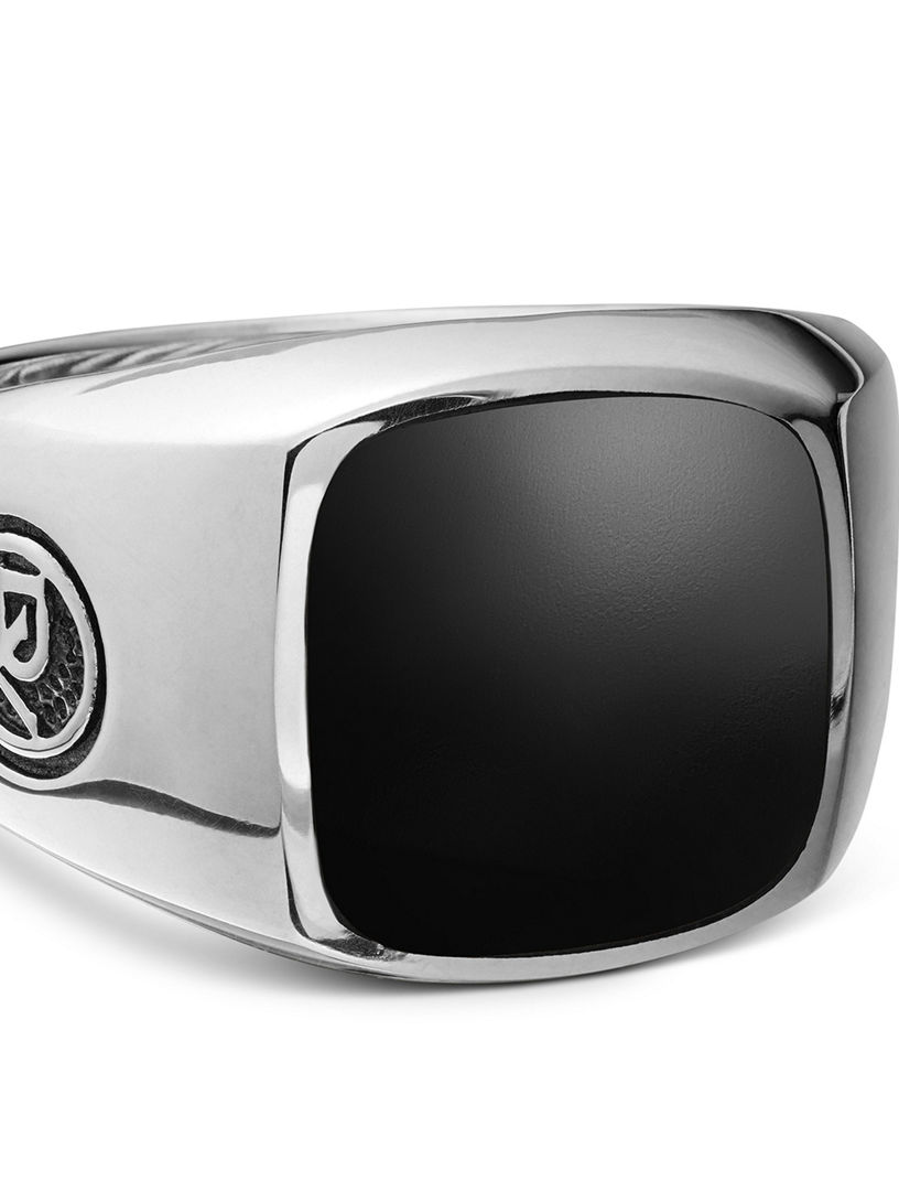 Streamline® Cushion Signet Ring Sterling Silver With Black Onyx, 14mm