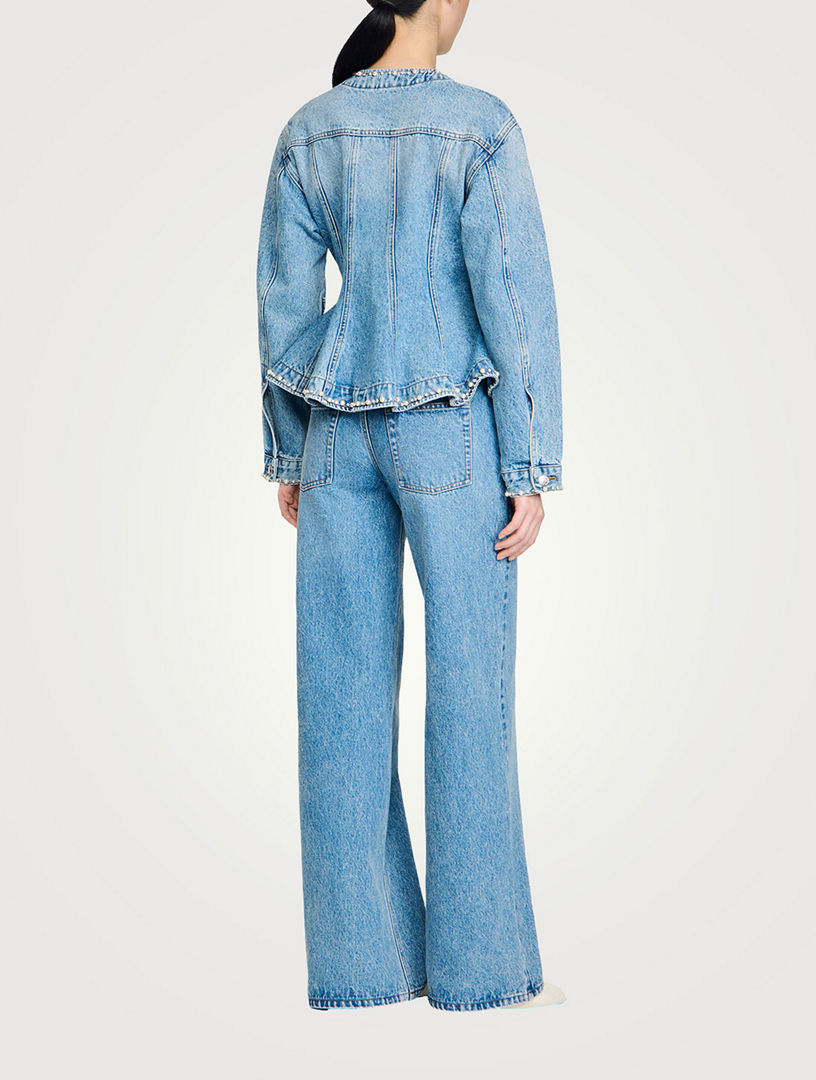 SANDRO Beaded Denim Peplum Jacket | Holt Renfrew