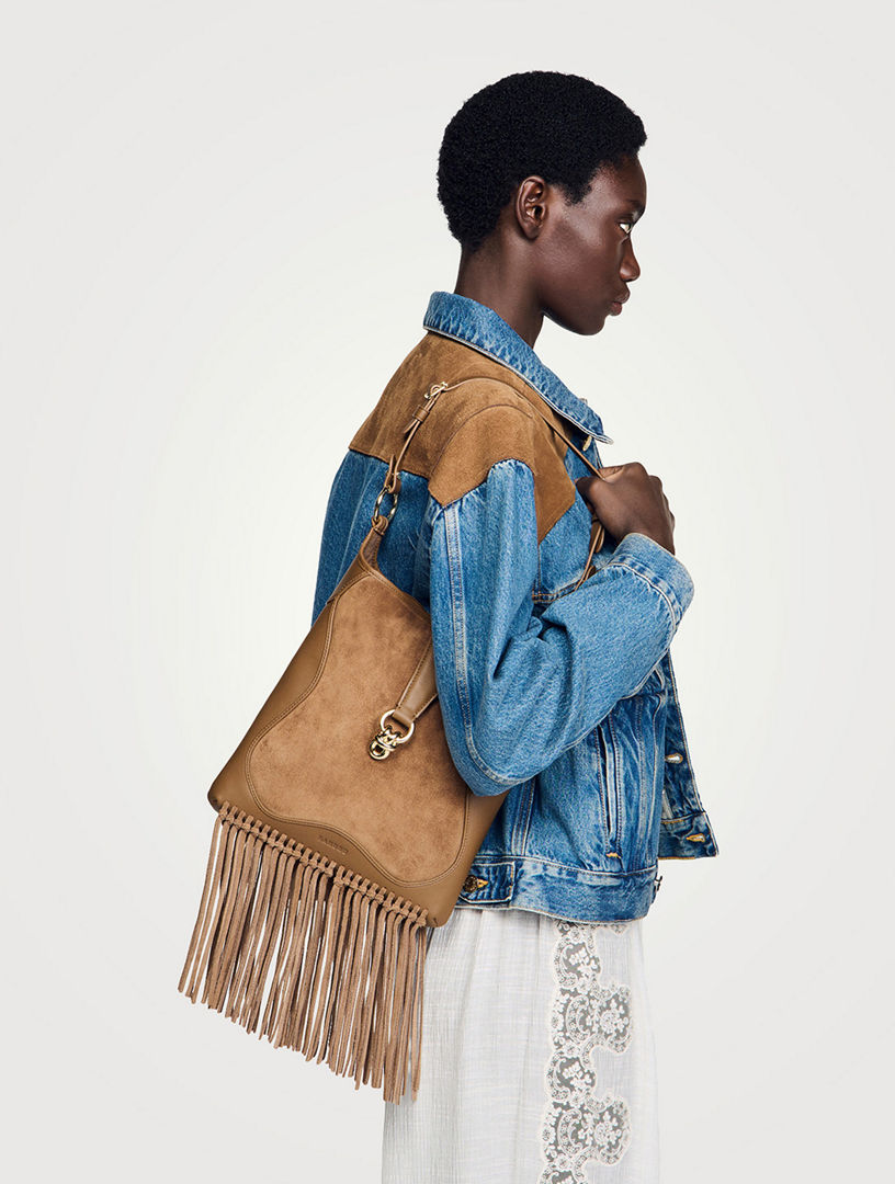 SANDRO Leather And Suede Fringe Bag | Holt Renfrew