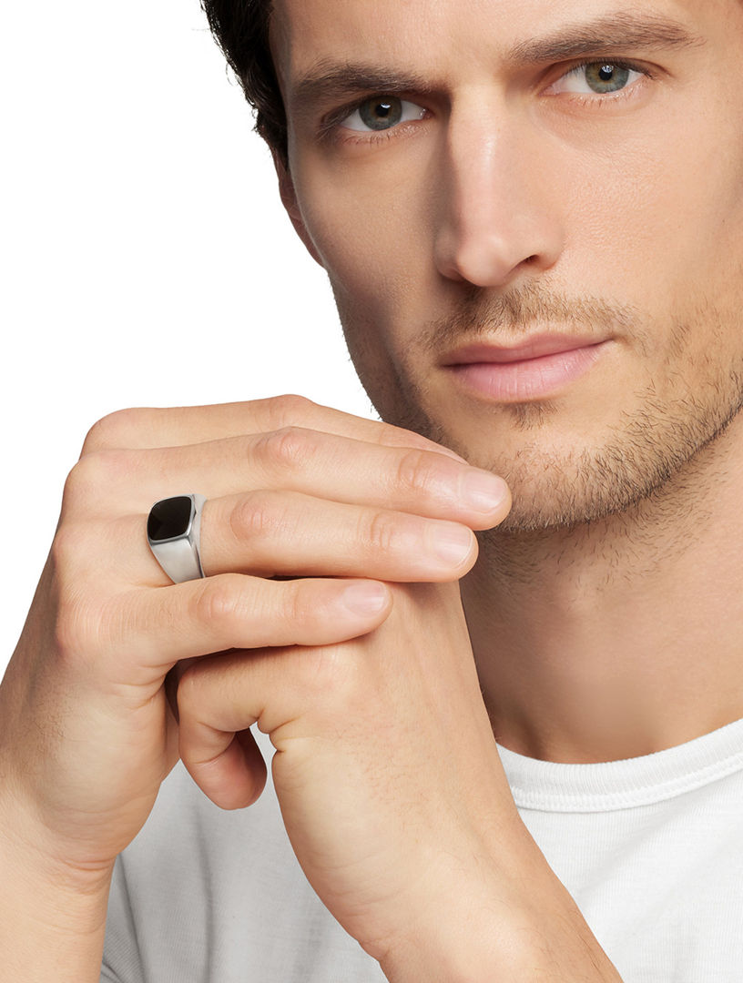 Streamline® Cushion Signet Ring Sterling Silver With Black Onyx, 14mm