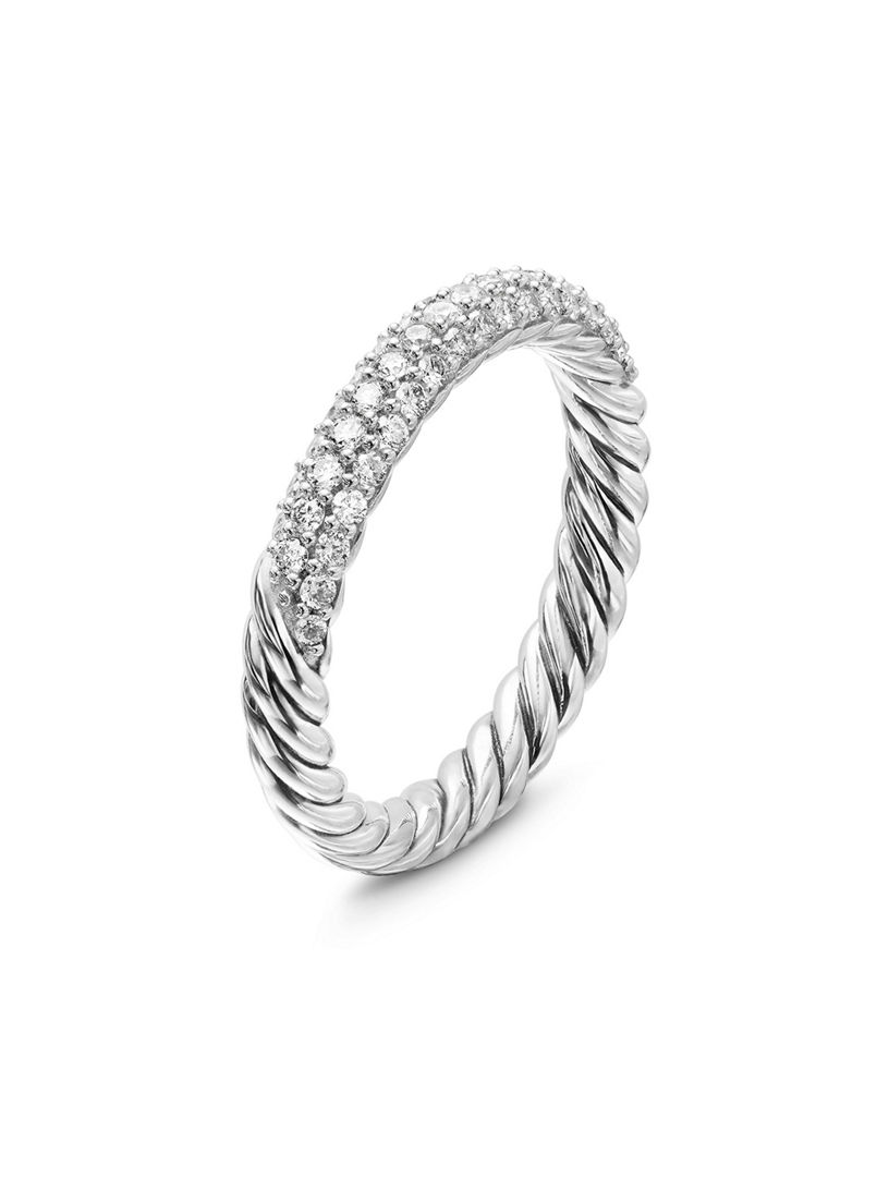 Petite Pavé Stack Ring Sterling Silver With Diamonds, 3mm