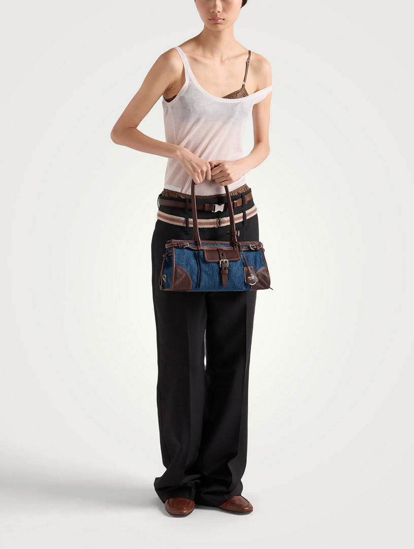 PRADA Prada Bonnie Medium Denim And Leather Handbag | Holt Renfrew