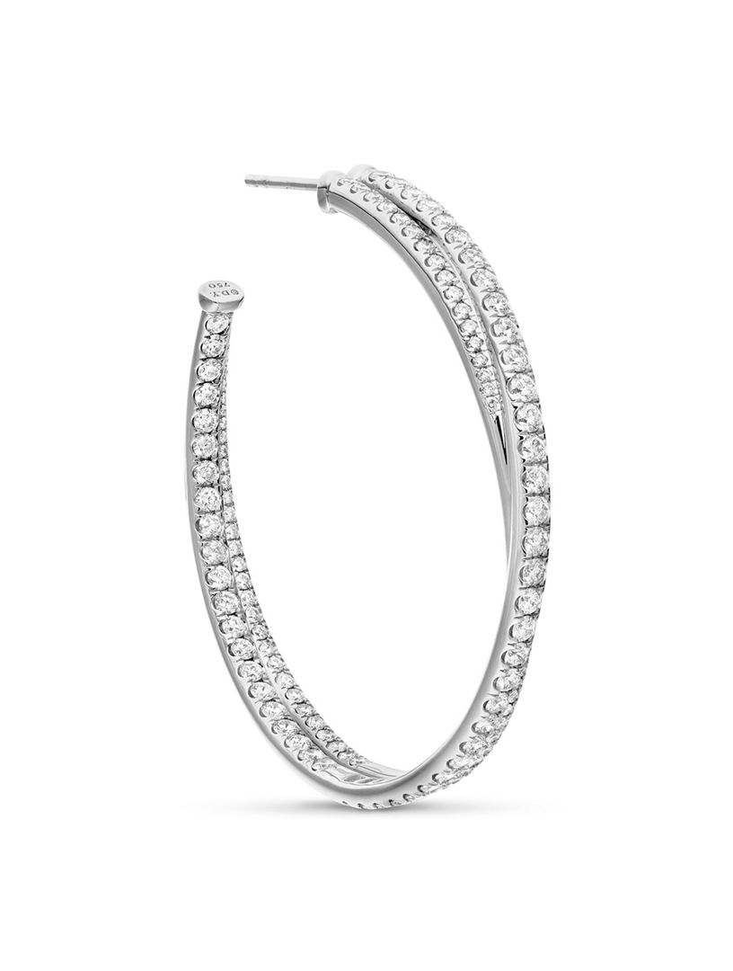 Pavé Crossover Hoop Earrings In 18k White Gold With Diamonds, 1.75in