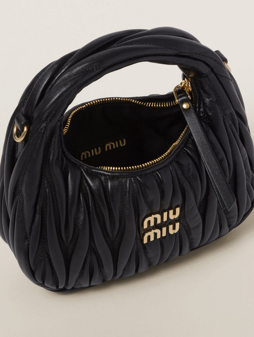 MiuMiu＊Wander matelasse nappa leather hobobag バッグ＊送込 Miu Miu Wander Matelasse Nappa Leather Mini Hobo Bag Black