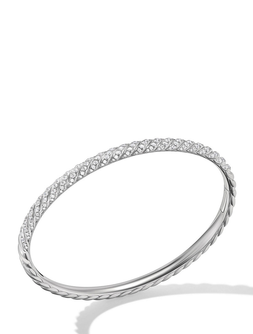 Sculpted Cable Bangle Bracelet 18k Gold With Diamonds