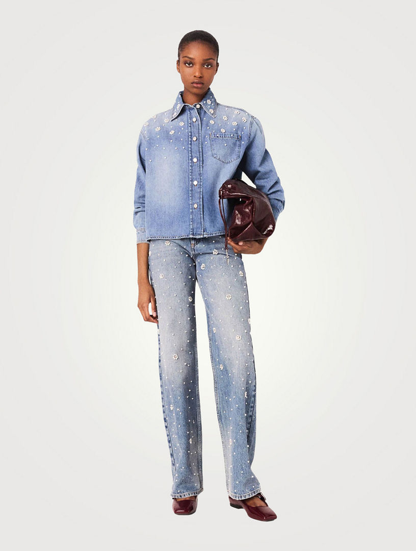 MAJE Denim Shirt With Embroidered Beads | Holt Renfrew