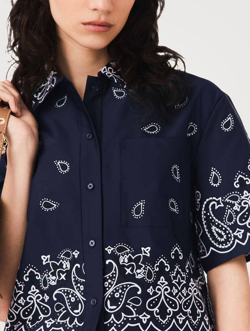 MAJE Cropped Embroidered Taffeta Shirt | Holt Renfrew