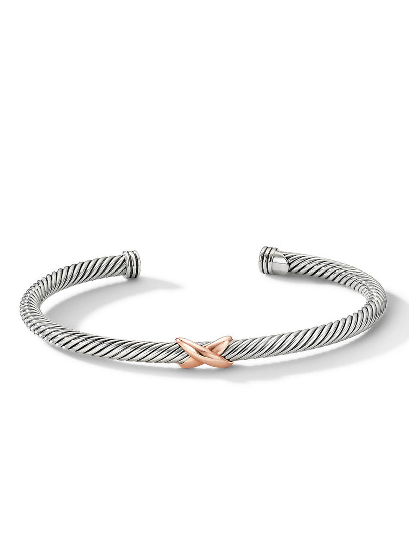 X Station Bracelet Sterling Silver With 18k Rose Gold