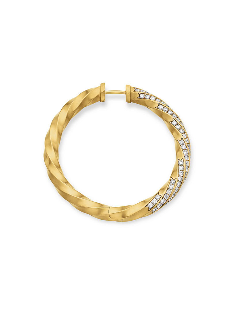 Cable Edge® Hoop Earrings In 18k Yellow Gold With Diamonds, 1.5in
