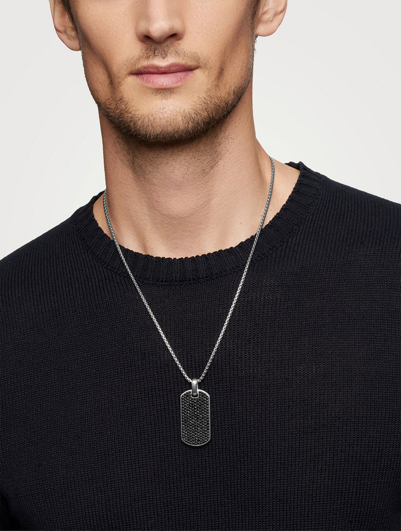DAVID YURMAN Chevron Tag In Sterling Silver With Black Diamonds
