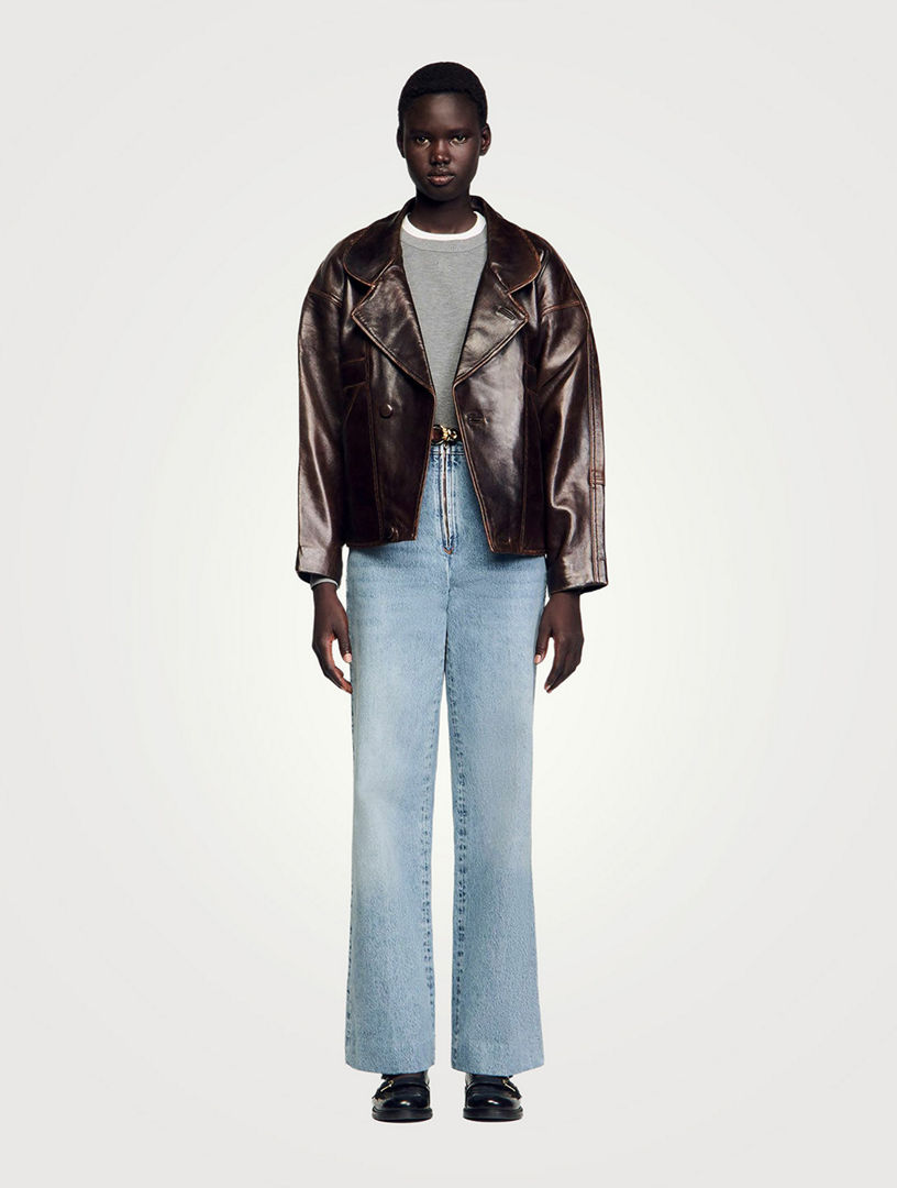 SANDRO Oversized Leather Jacket | Holt Renfrew