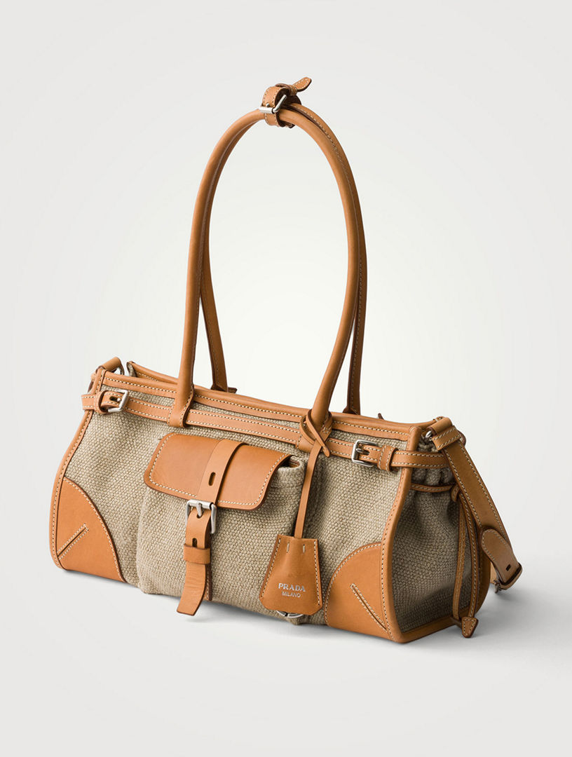 PRADA Prada Bonnie Medium Linen And Leather Handbag | Holt Renfrew