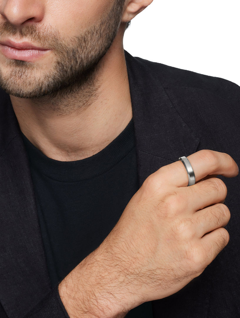 Beveled Band Ring 18k White Gold, 6mm