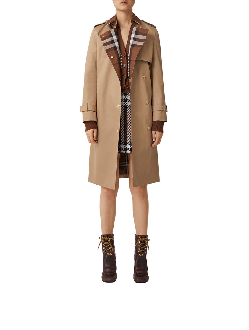 Noak check lined shop trench coat in stone