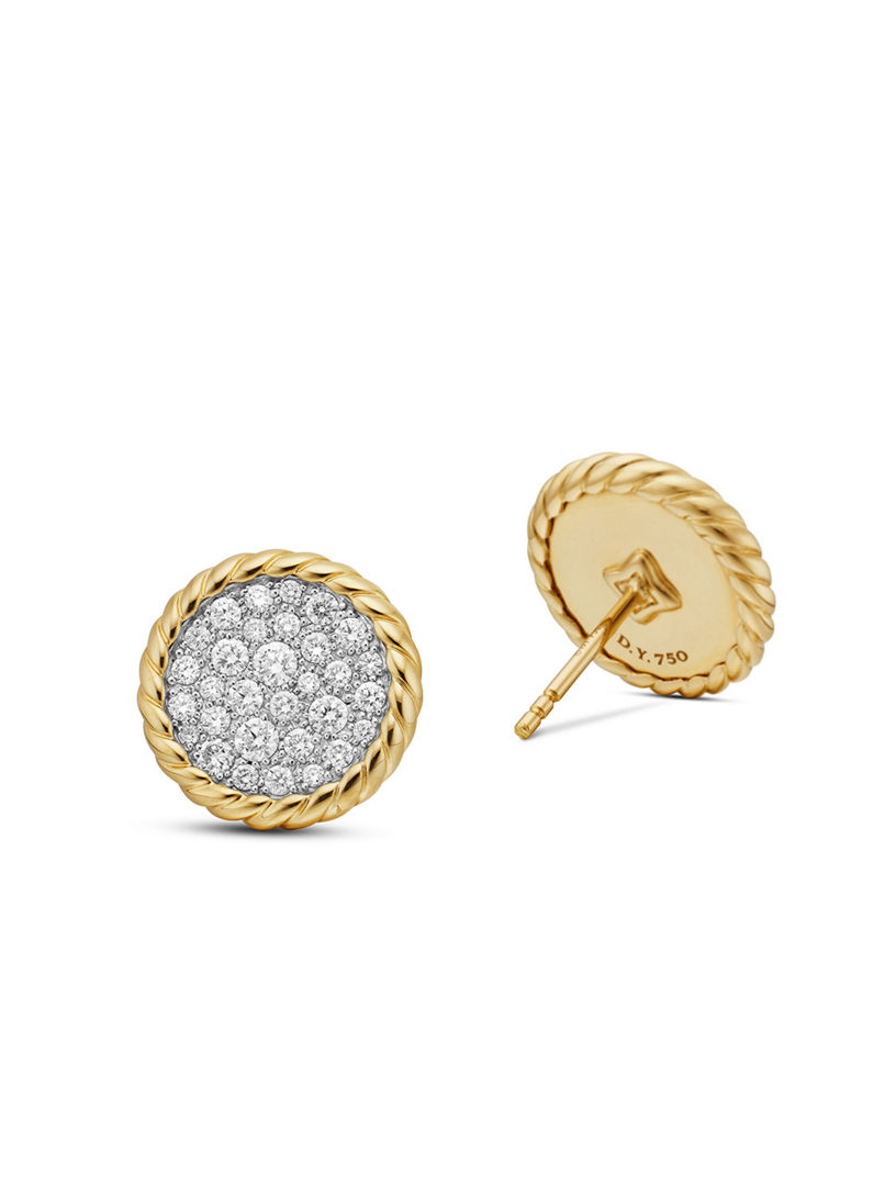 Dy Elements® Button Stud Earrings In 18k Yellow Gold With Diamonds, 13.6mm
