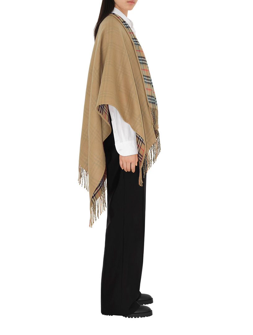 Reversible Check Wool Cape