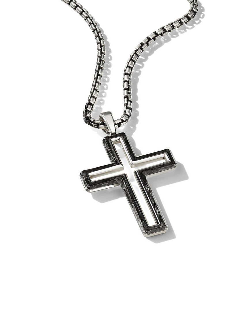 DAVID YURMAN Forged Carbon Cross Pendant In Sterling Silver | Holt