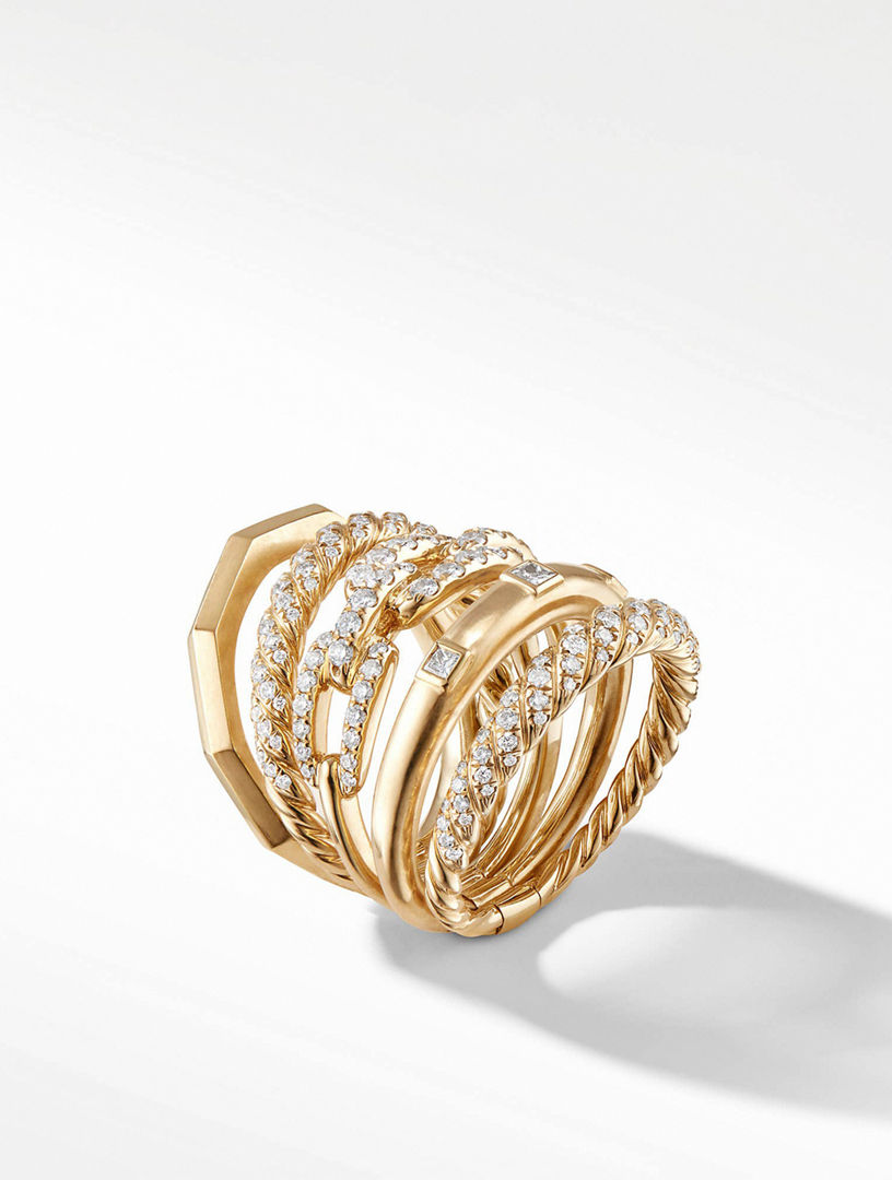 DAVID YURMAN Stax Five Row Ring In 18k Yellow Gold With Pavé