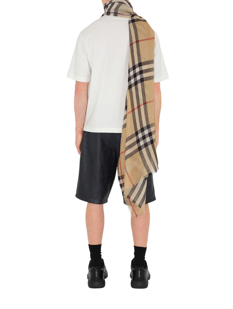 Reversible Check Wool Silk Scarf
