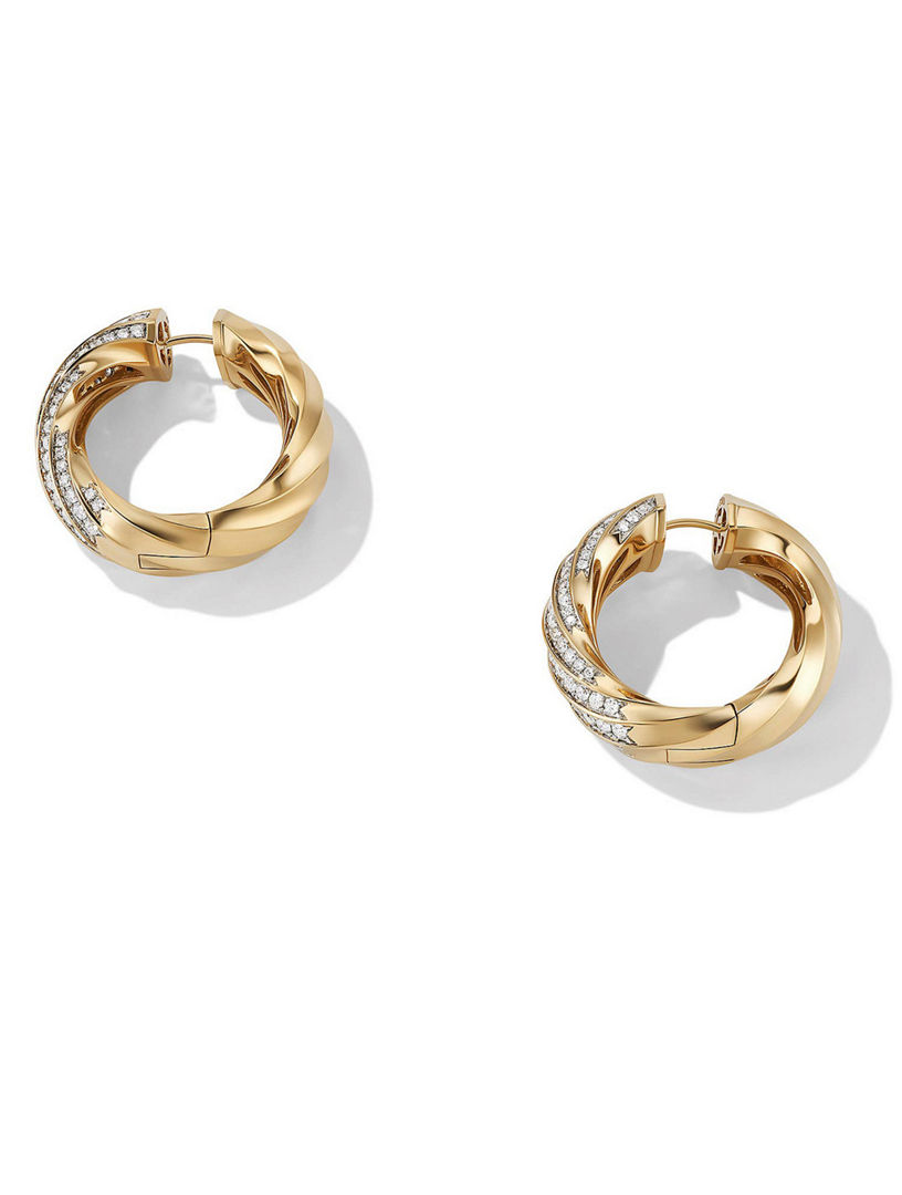 Cable Edge® Hoop Earrings In 18k Yellow Gold With Pavé Diamonds